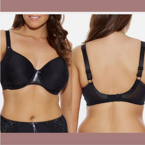 NWT $78 Elomi [ 36J US ] Amelia Full Figure Molded Underwire Bra in‎ Black #6069